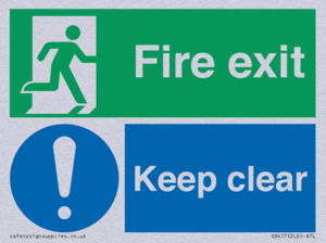 Fire exit Keep clear dual sign